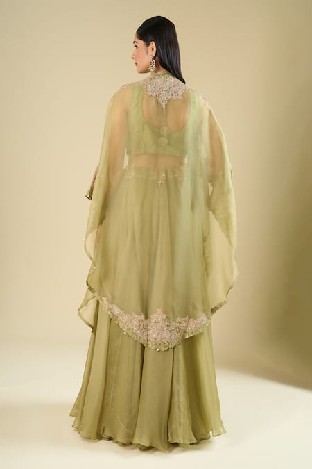 Prisho Embroidered Cape Skirt Set 