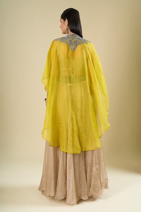 Prisho Embroidered Cape Skirt Set 