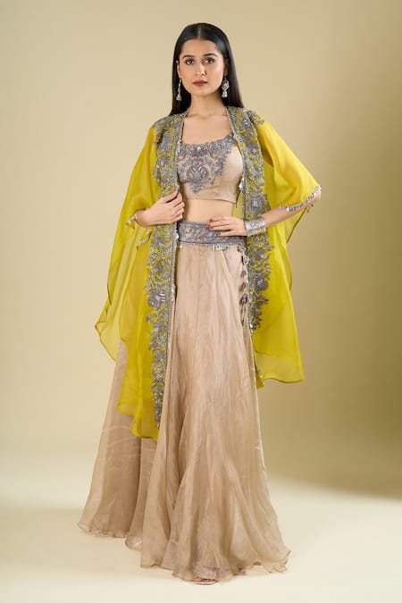 Prisho Embroidered Cape Skirt Set 