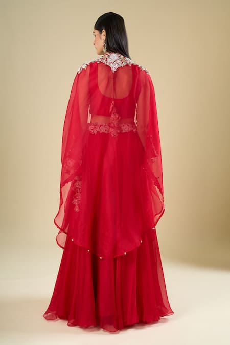 Prisho Embroidered Cape Skirt Set