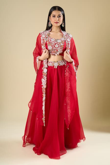 Prisho Embroidered Cape Skirt Set
