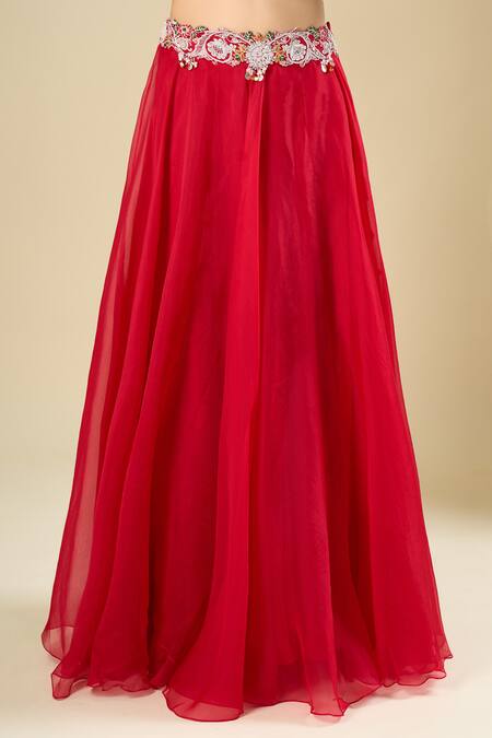 Shop Prisho Red Beads, Sequins, Stones, Embroidery Open , Square Cape Skirt Set Online at Aza Fashions Shop_Prisho_Red Beads, Sequins, Stones, Embroidery Open , Square Cape Skirt Set _Online_at_Aza_Fashions