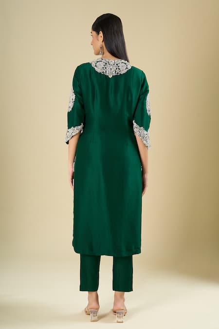 Prisho Bottle Green Long Kurta Set 