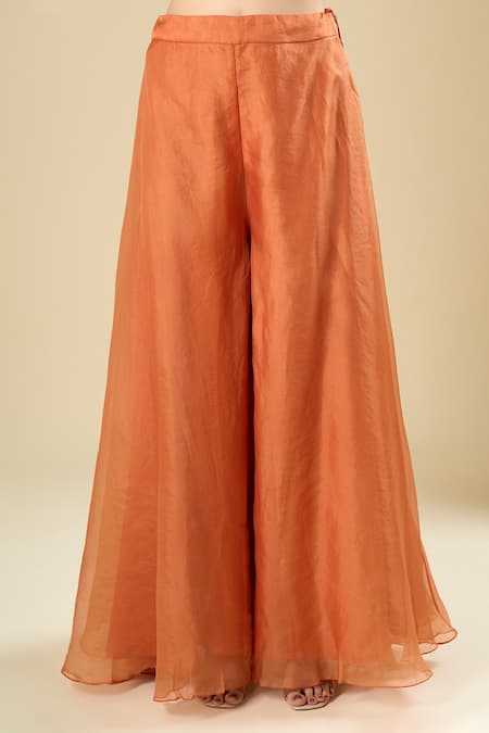 Prisho Orange Embroidery, Sequins, Beads, Metallic Thread Round Rust Short Kurta Set at Aza Fashions Prisho_Orange Embroidery, Sequins, Beads, Metallic Thread Round Rust Short Kurta Set _at_Aza_Fashions