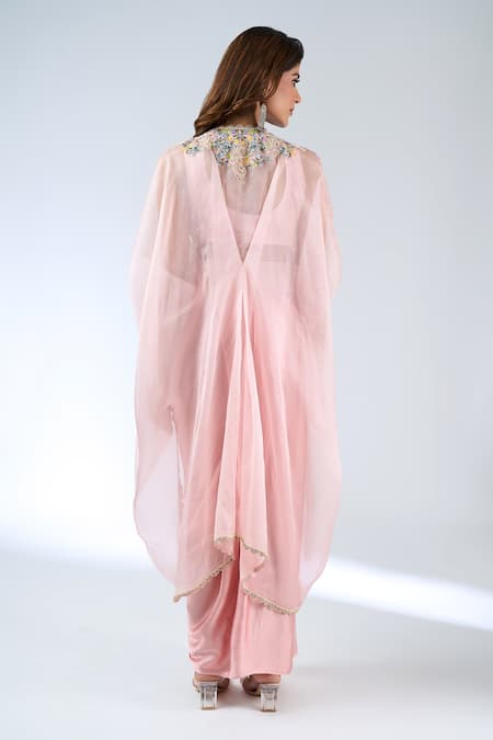 Prisho Flamingo Embroidered Cape Skirt Set 