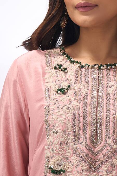 Prisho Pink Embroidery, Sequins, Beads Round Neck Kurta Set at Aza Fashions Prisho_Pink Embroidery, Sequins, Beads Round Neck Kurta Set _at_Aza_Fashions