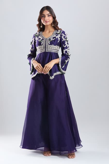 Prisho Embroidered Peplum Kurta With Sharara 