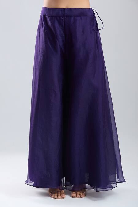 Prisho_Purple Embroidery, Beads V-neck Peplum Kurta With Sharara _at_Aza_Fashions