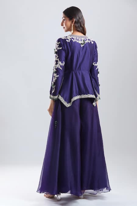 Prisho Embroidered Peplum Kurta With Sharara 