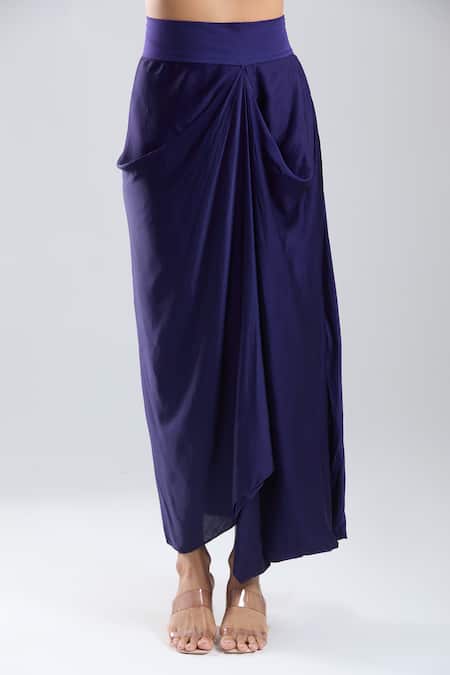 Prisho_Purple Georgette Embroidery, Sequins, Beads Round Neck, Kaftan Draped Skirt Set _Online_at_Aza_Fashions