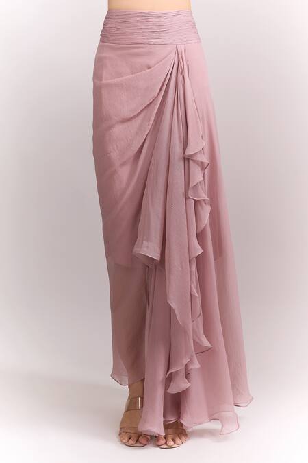 Buy_Anushree Reddy_Pink Embroidery Open , Sweetheart Cape Draped Skirt Set _Online_at_Aza_Fashions