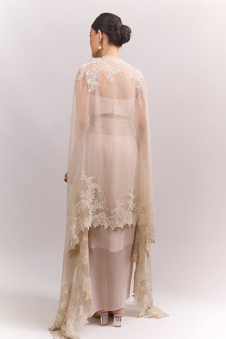 Anushree Reddy Ivory Athena Embroidered Cape Skirt Set 