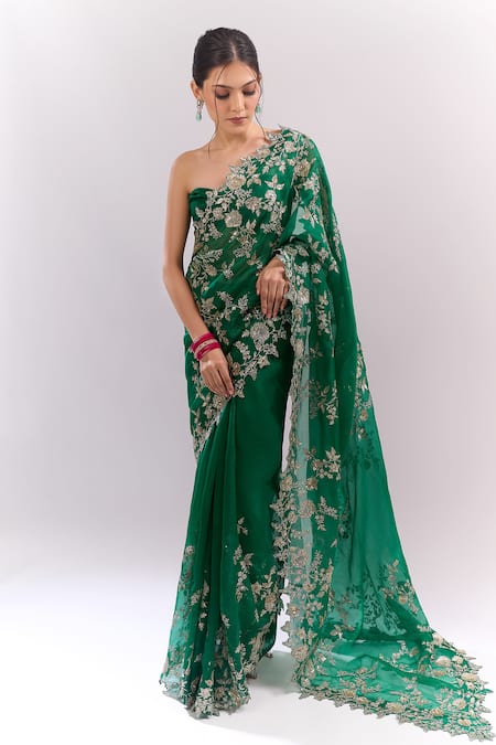 Anushree Reddy Zari Cutwork Saree With Unstitched Blouse Piece 