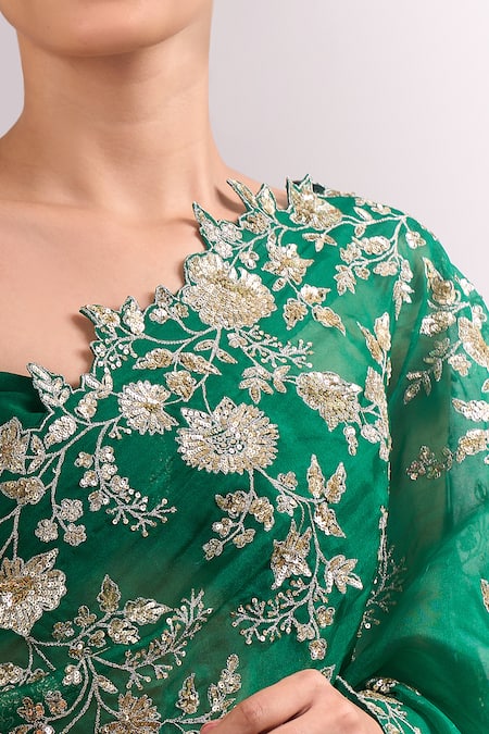 Anushree Reddy_Green Zari, Embroidery Cutwork Saree With Unstitched Blouse Piece _at_Aza_Fashions
