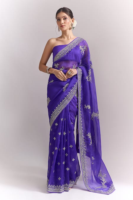 Anushree Reddy Aari Gutcha Border Saree With Unstitched Blouse Piece 