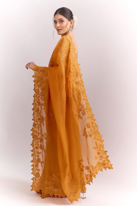 Anushree Reddy Tonal Cutwork Saree With Unstitched Blouse Piece 