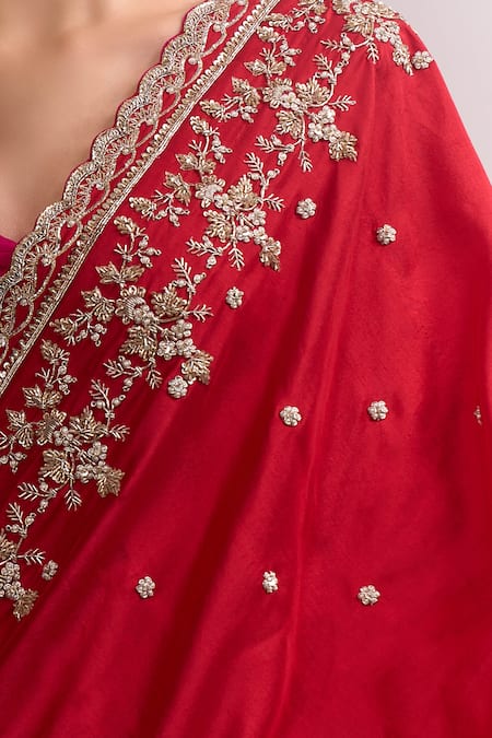 Anushree Reddy_Red Embroidery, Zari Anika Saree With Unstitched Blouse Piece _Online_at_Aza_Fashions