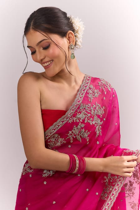 Anushree Reddy_Pink Embroidery, Zari, Sequins Inayat Saree With Unstitched Blouse Piece _Online_at_Aza_Fashions