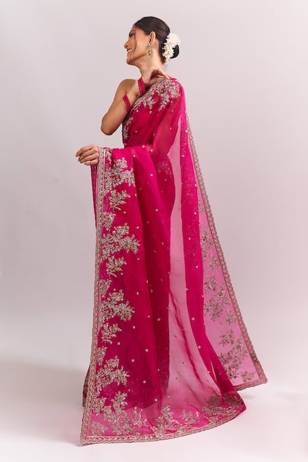 Shop_Anushree Reddy_Pink Embroidery, Zari, Sequins Inayat Saree With Unstitched Blouse Piece _Online_at_Aza_Fashions