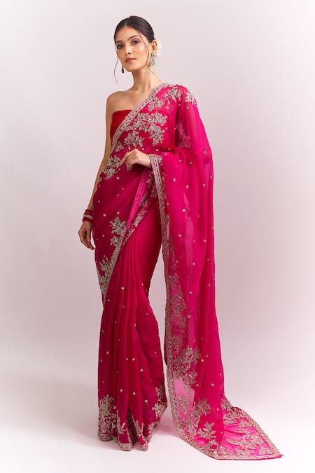 Anushree Reddy Pink Inayat Saree With Unstitched Blouse Piece 