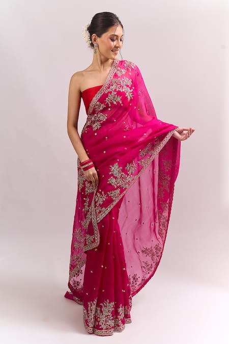 Anushree Reddy_Pink Embroidery, Zari, Sequins Inayat Saree With Unstitched Blouse Piece _at_Aza_Fashions