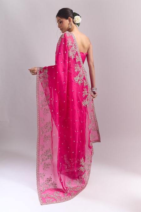 Anushree Reddy Cherry Red Inayat Saree With Unstitched Blouse Piece 