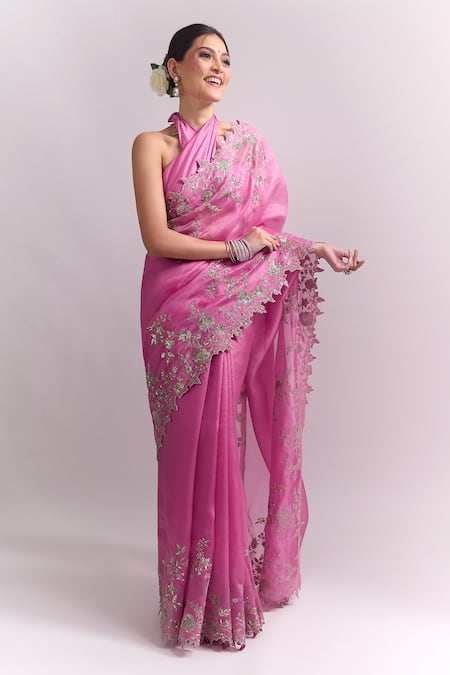 Anushree Reddy Zari Cutwork Saree With Unstitched Blouse Piece 