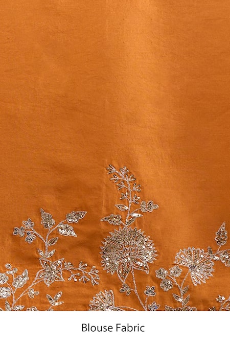 Buy_Anushree Reddy_Orange Zari, Embroidery, Metallic Cutwork Saree With Unstitched Blouse Piece _Online_at_Aza_Fashions