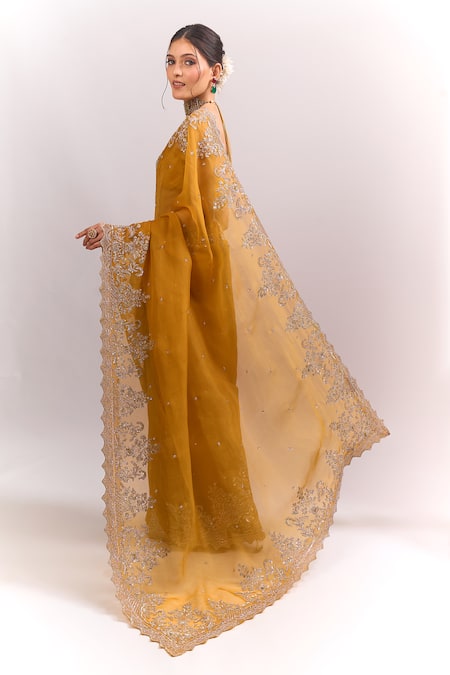 Anushree Reddy Mustard Akhila Saree With Unstitched Blouse Piece 