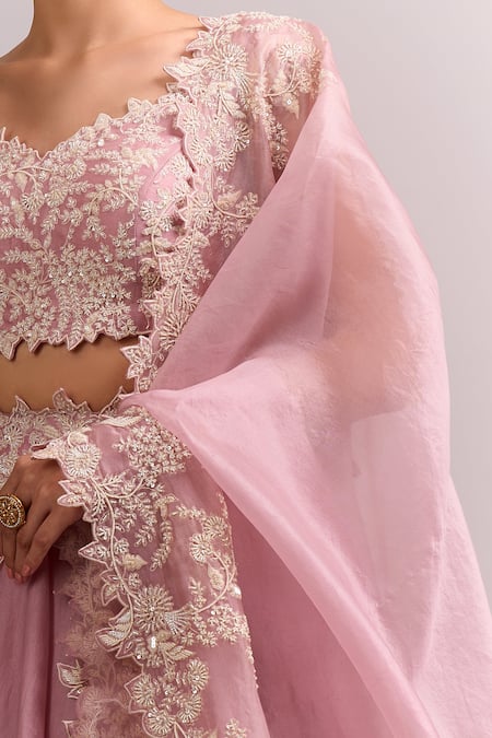 Buy_Anushree Reddy_Pink Embroidery, Lace, Zari Sweetheart Neck Athena Pico Skirt Set 