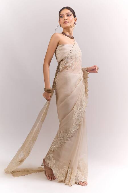 Anushree Reddy Ivory Embroidery, Sequins, Zari Athena Saree With Unstitched Blouse Piece Online at Aza Fashions Anushree Reddy_Ivory Embroidery, Sequins, Zari Athena Saree With Unstitched Blouse Piece _Online_at_Aza_Fashions