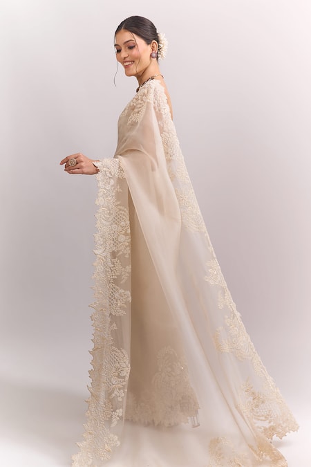 Anushree Reddy Ivory Athena Saree With Unstitched Blouse Piece 