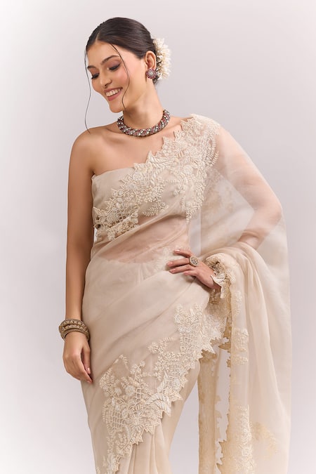Buy Anushree Reddy Ivory Embroidery, Sequins, Zari Athena Saree With Unstitched Blouse Piece Online at Aza Fashions Buy_Anushree Reddy_Ivory Embroidery, Sequins, Zari Athena Saree With Unstitched Blouse Piece _Online_at_Aza_Fashions