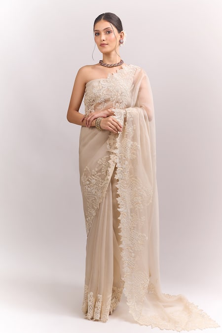 Anushree Reddy Ivory Athena Saree With Unstitched Blouse Piece 