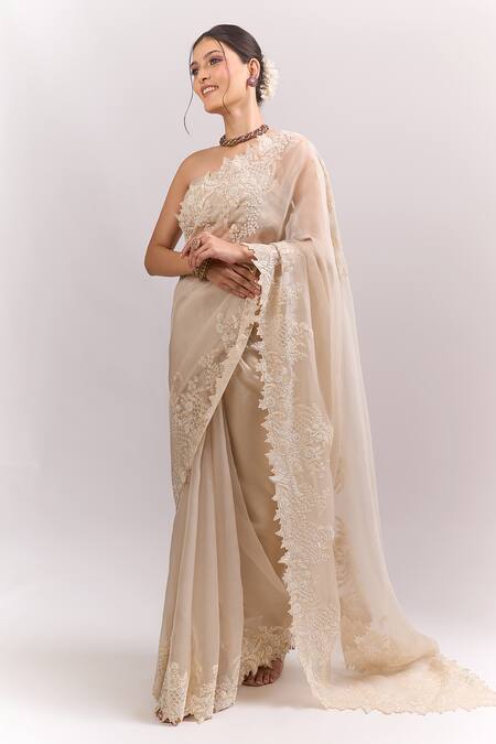 Shop Anushree Reddy Ivory Embroidery, Sequins, Zari Athena Saree With Unstitched Blouse Piece Online at Aza Fashions Shop_Anushree Reddy_Ivory Embroidery, Sequins, Zari Athena Saree With Unstitched Blouse Piece _Online_at_Aza_Fashions