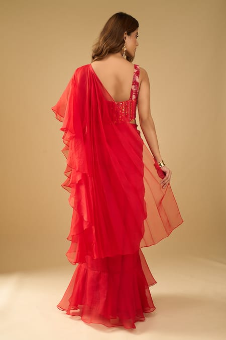 Archana Shah Ruffle Pre-Draped Saree With Corset 