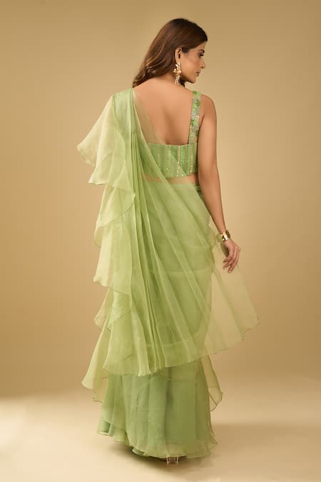 Archana Shah Ruffle Pre-Draped Saree With Corset 