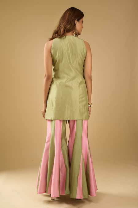 Archana Shah Zari Embroidered Kurta Bell Bottom Pant Set