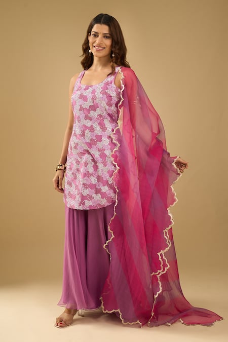 Archana Shah Purple Embroidery Round Neck Kurta Sharara Set at Aza Fashions Archana Shah_Purple Embroidery Round Neck Kurta Sharara Set _at_Aza_Fashions