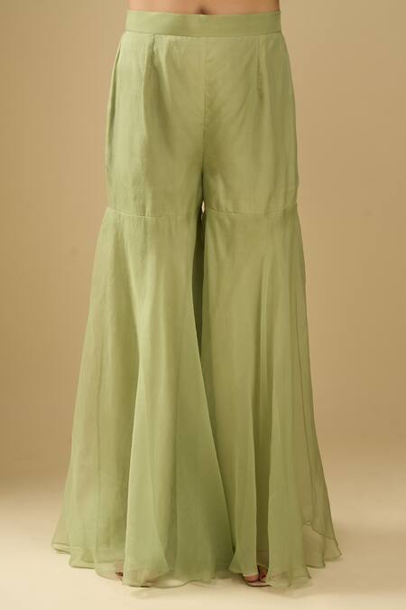 Shop_Archana Shah_Green Organza Sequins, Embroidery Kurta Sharara Set _Online_at_Aza_Fashions