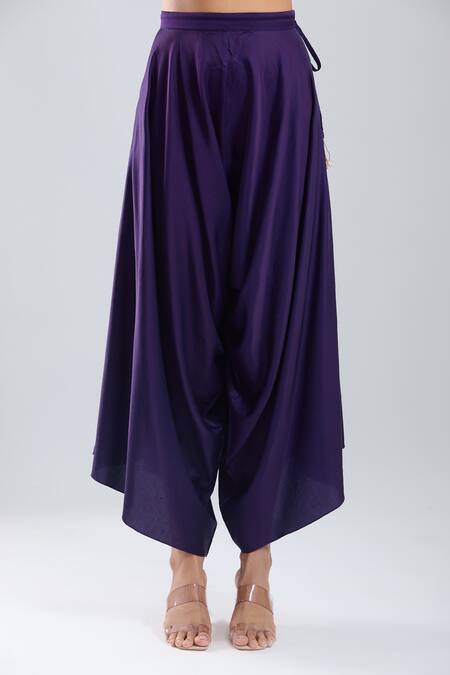 Buy_Prisho_Purple Embroidery, Beads, Zari Round Neck Kaftan Pant Set _Online_at_Aza_Fashions