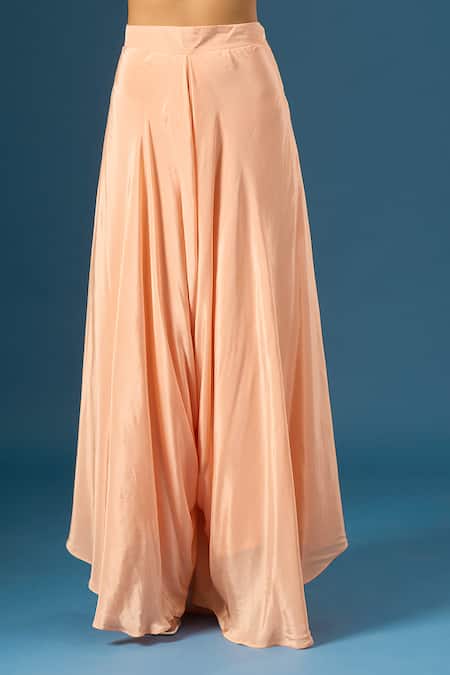 Shop_Samyukta Singhania_Peach Crepe, Organza, Silk Embroidery, Sequins, Hand Top With Flared Pant _Online_at_Aza_Fashions