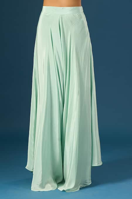 Samyukta Singhania Blue Crepe, Organza Embroidery, Sequins, Stones Round Neck Top With Flared Pant at Aza Fashions Samyukta Singhania_Blue Crepe, Organza Embroidery, Sequins, Stones Round Neck Top With Flared Pant _at_Aza_Fashions