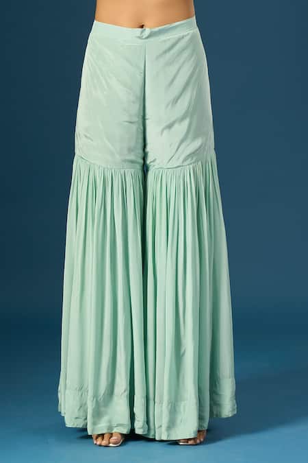 Buy_Samyukta Singhania_Blue Crepe, Silk, Organza Embroidery, Sequins, Beads, Hand Kurta Sharara Set _Online_at_Aza_Fashions