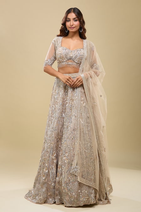 Azeera Light Peach Embroidered Lehenga Set 