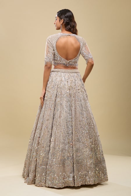 Azeera Light Peach Embroidered Lehenga Set 