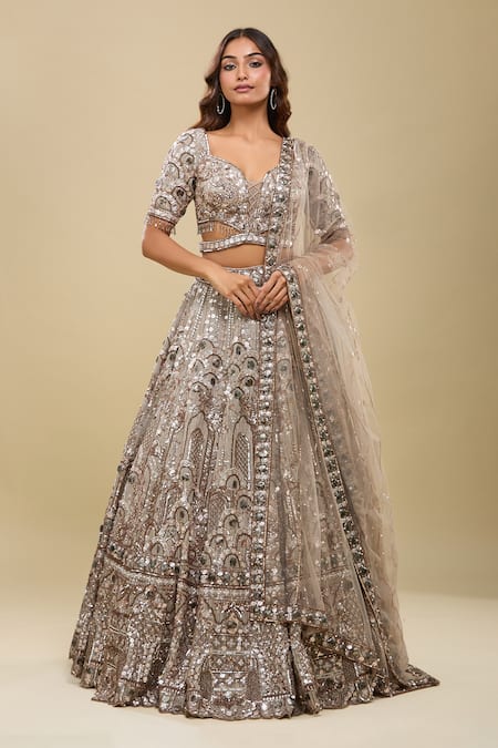 Azeera Light Brown Embroidered Lehenga Set 