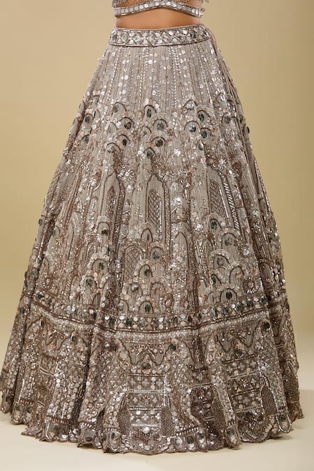 Buy_Azeera_Brown Net Sequins, Embroidery, Mirrors Sweetheart Neck Light Lehenga Set 