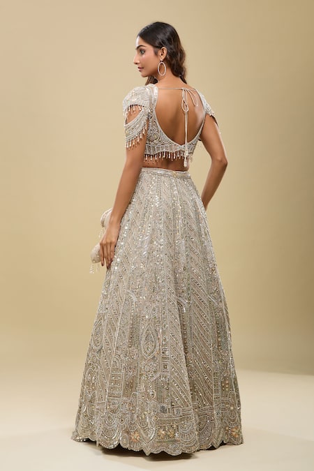 Azeera Beige Gold Embroidered Lehenga Set