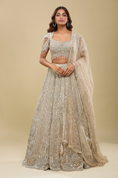 Azeera Beige Gold Embroidered Lehenga Set